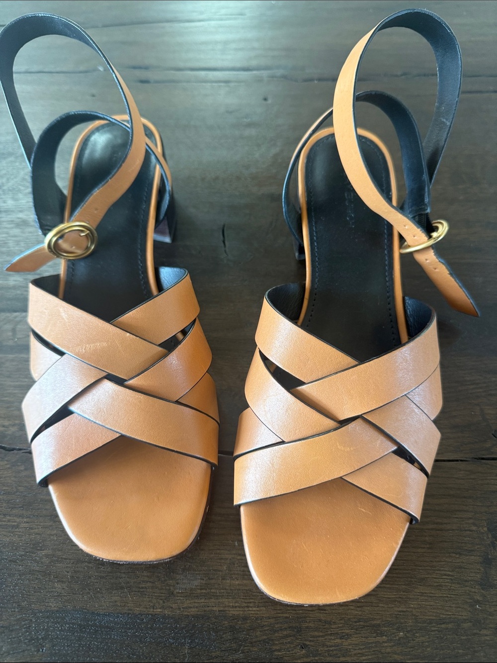 Tory Burch Tan Leather Crisscross Slingback Sandals